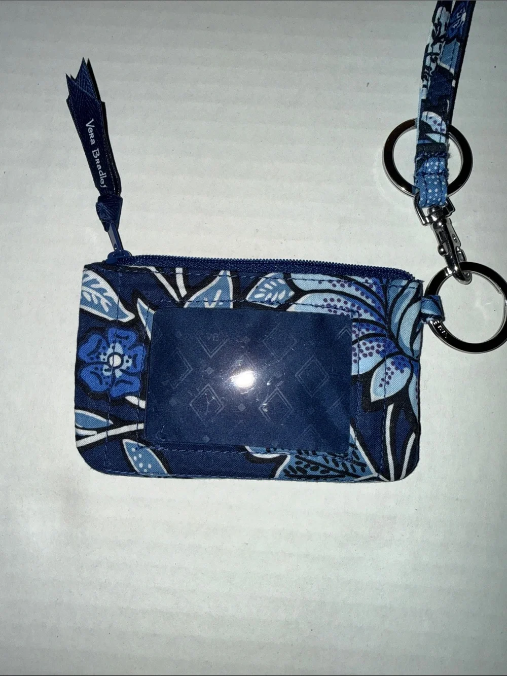 Vera Bradley Navy and Light Blue Floral Lanyard ID Pouch